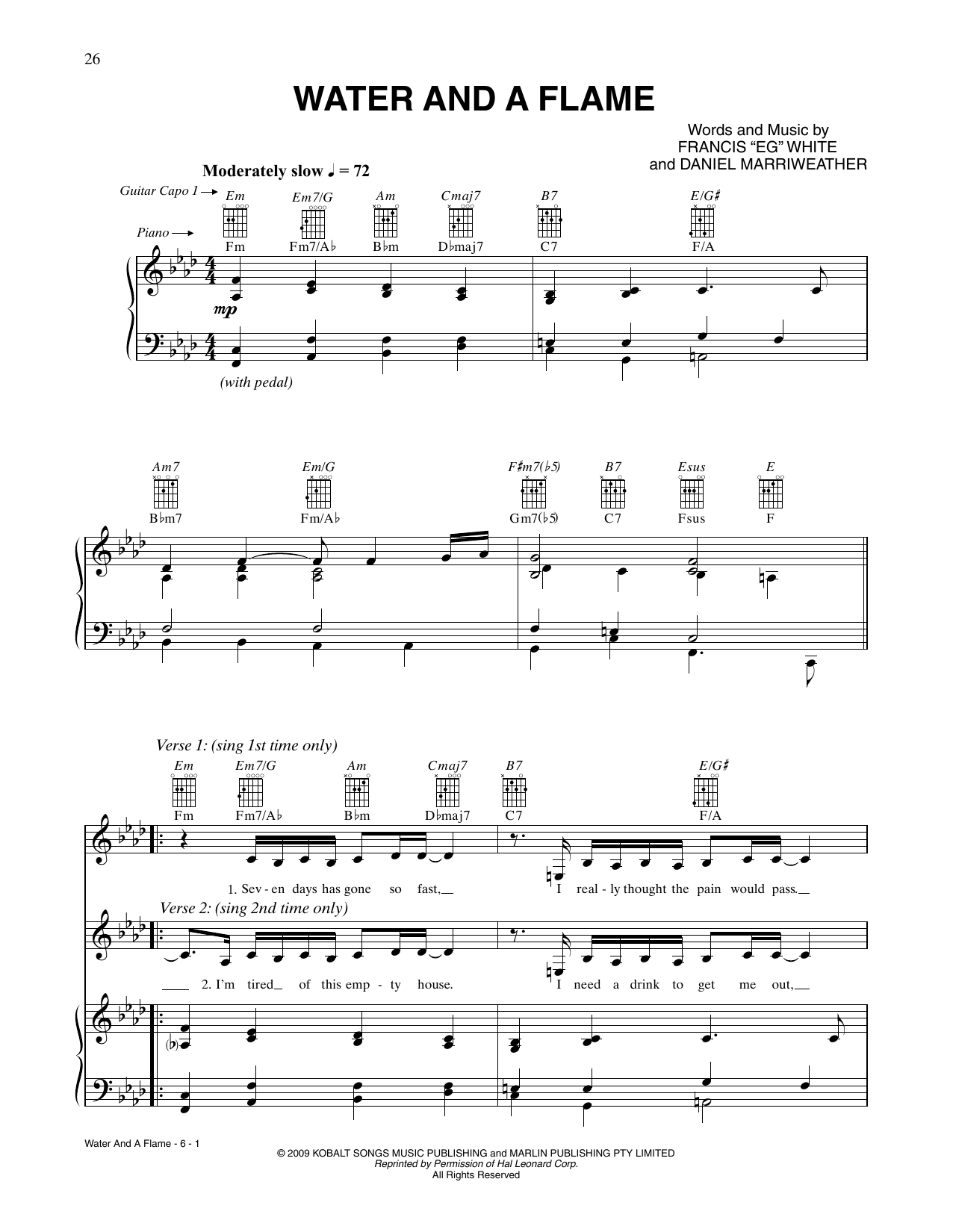 Download CÉLINE DION Water And A Flame Sheet Music and learn how to play Piano, Vocal & Guitar Chords (Right-Hand Melody) PDF digital score in minutes