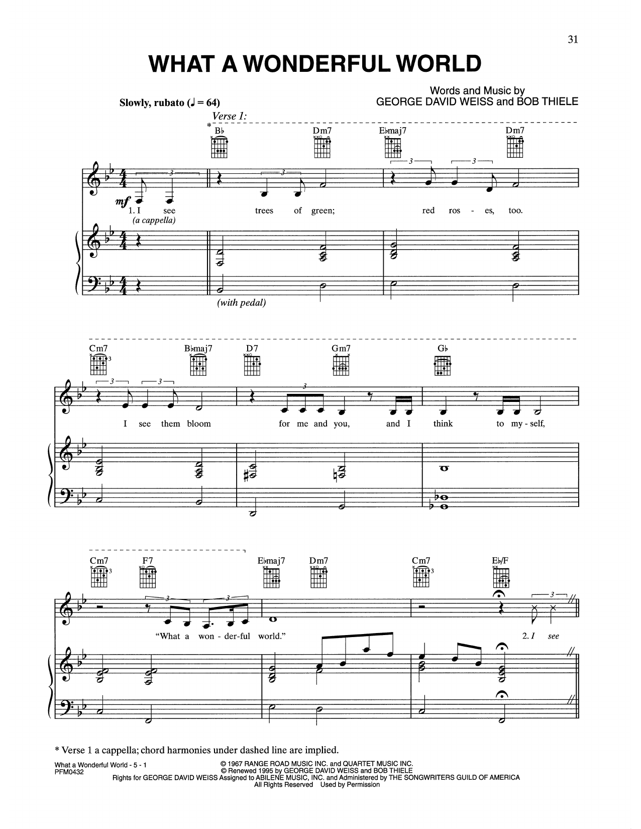 Download Celine Dion What A Wonderful World Sheet Music and learn how to play Piano, Vocal & Guitar Chords (Right-Hand Melody) PDF digital score in minutes