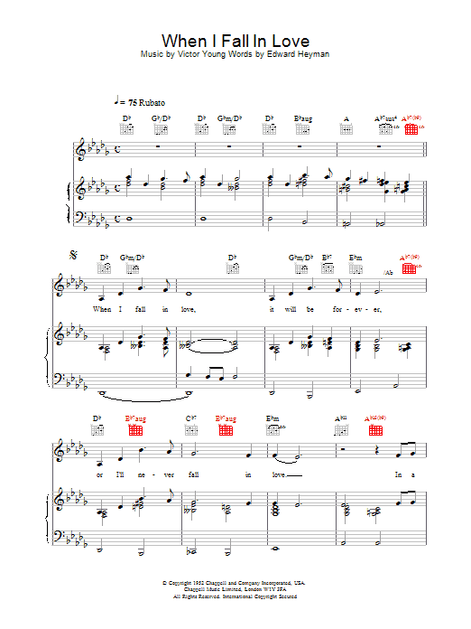 Download Celine Dion When I Fall In Love Sheet Music and learn how to play Piano, Vocal & Guitar (Right-Hand Melody) PDF digital score in minutes