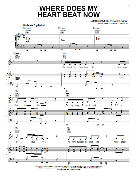 Download Celine Dion Where Does My Heart Beat Now Sheet Music and learn how to play Piano, Vocal & Guitar (Right-Hand Melody) PDF digital score in minutes