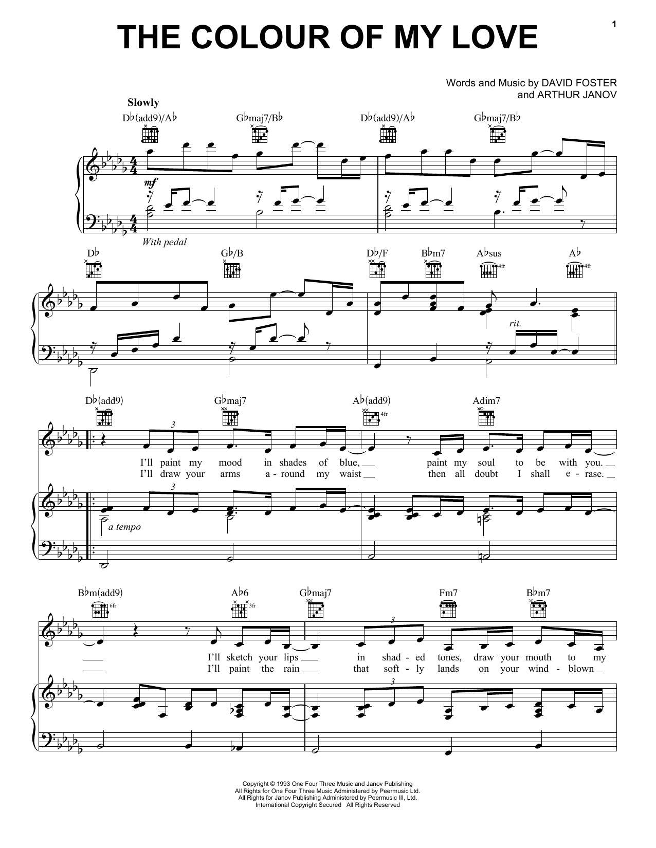 Celine Dion The Colour Of My Love Sheet Music Notes Download