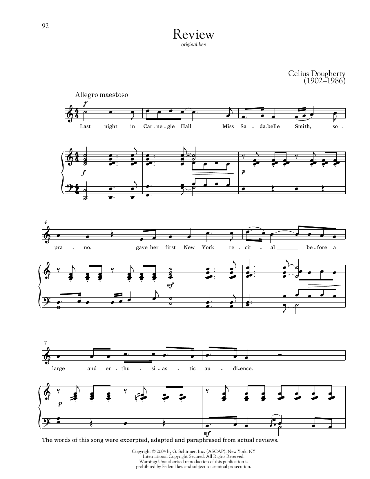 Download Celius Dougherty Review Sheet Music and learn how to play Piano & Vocal PDF digital score in minutes