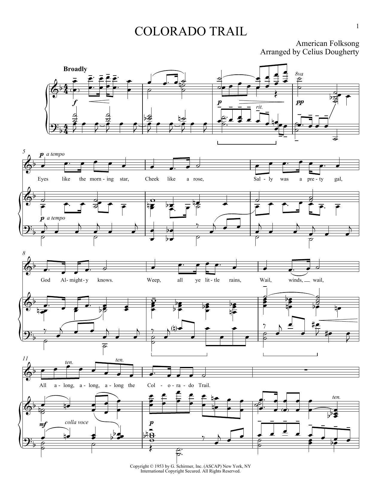 Download Celius Dougherty The Colorado Trail Sheet Music and learn how to play Piano & Vocal PDF digital score in minutes