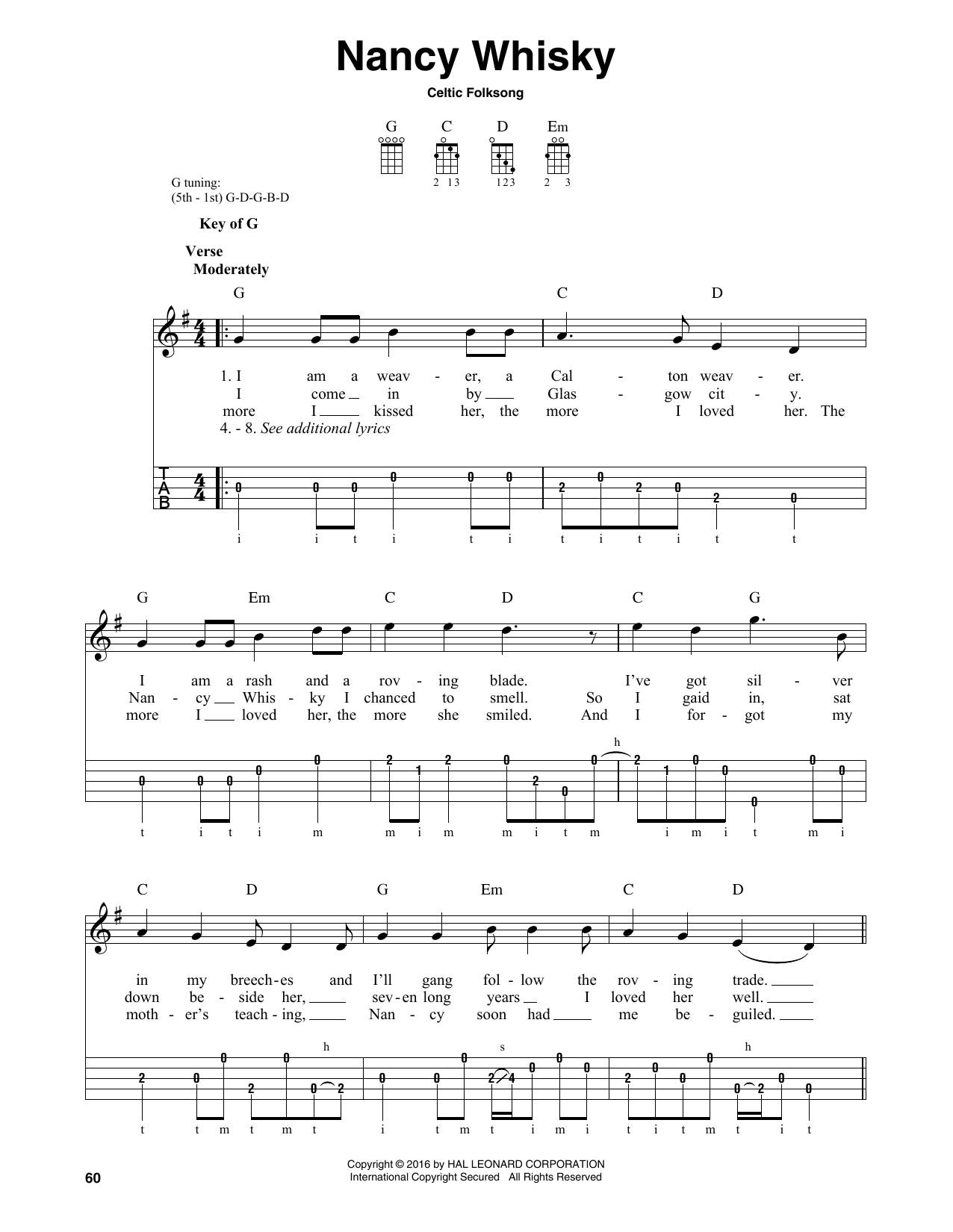Download Celtic Folksong Nancy Whisky Sheet Music and learn how to play Banjo PDF digital score in minutes