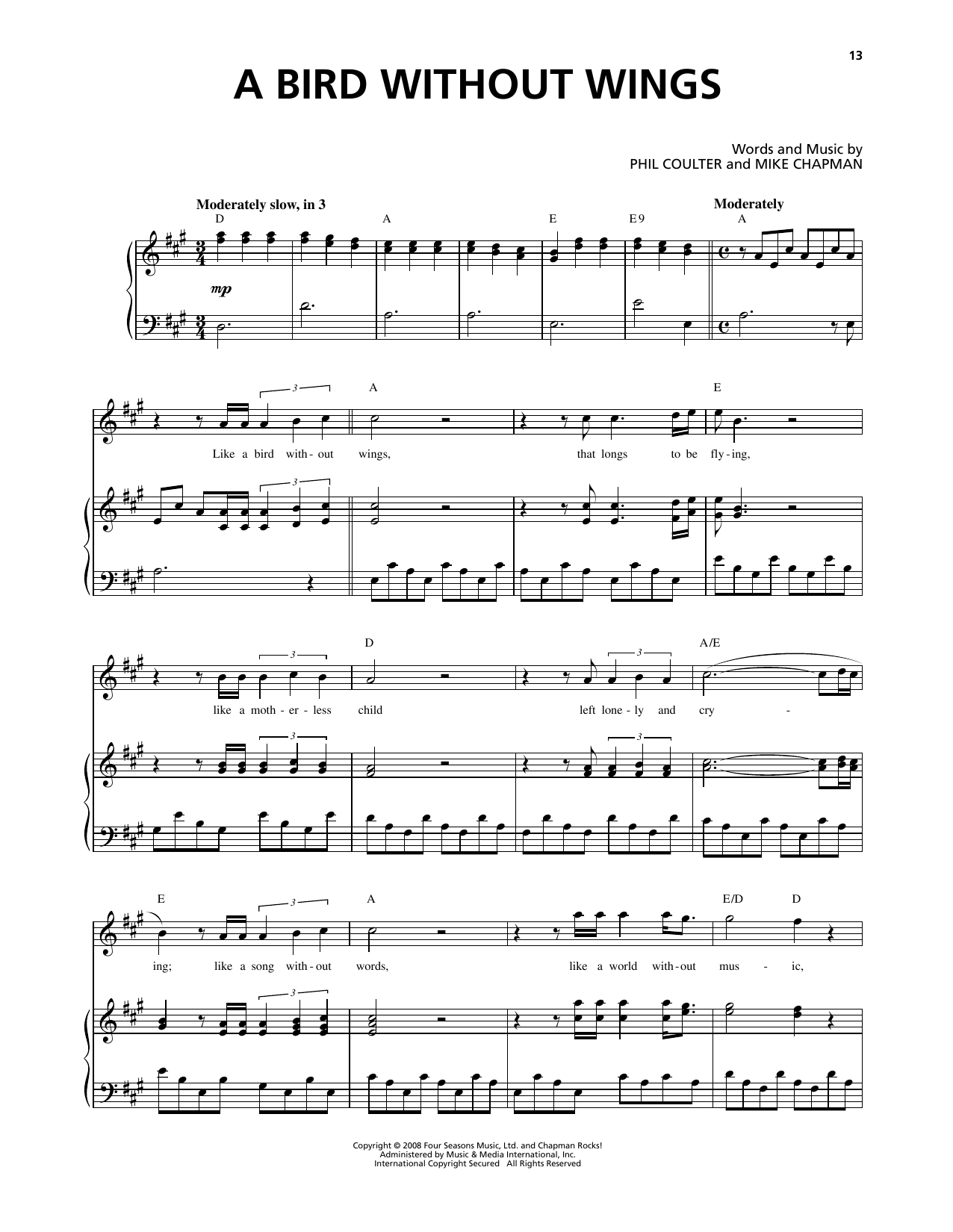 Download Celtic Thunder A Bird Without Wings Sheet Music and learn how to play Piano & Vocal PDF digital score in minutes