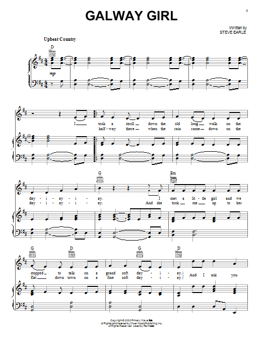 Download Celtic Thunder Galway Girl Sheet Music and learn how to play Piano, Vocal & Guitar (Right-Hand Melody) PDF digital score in minutes