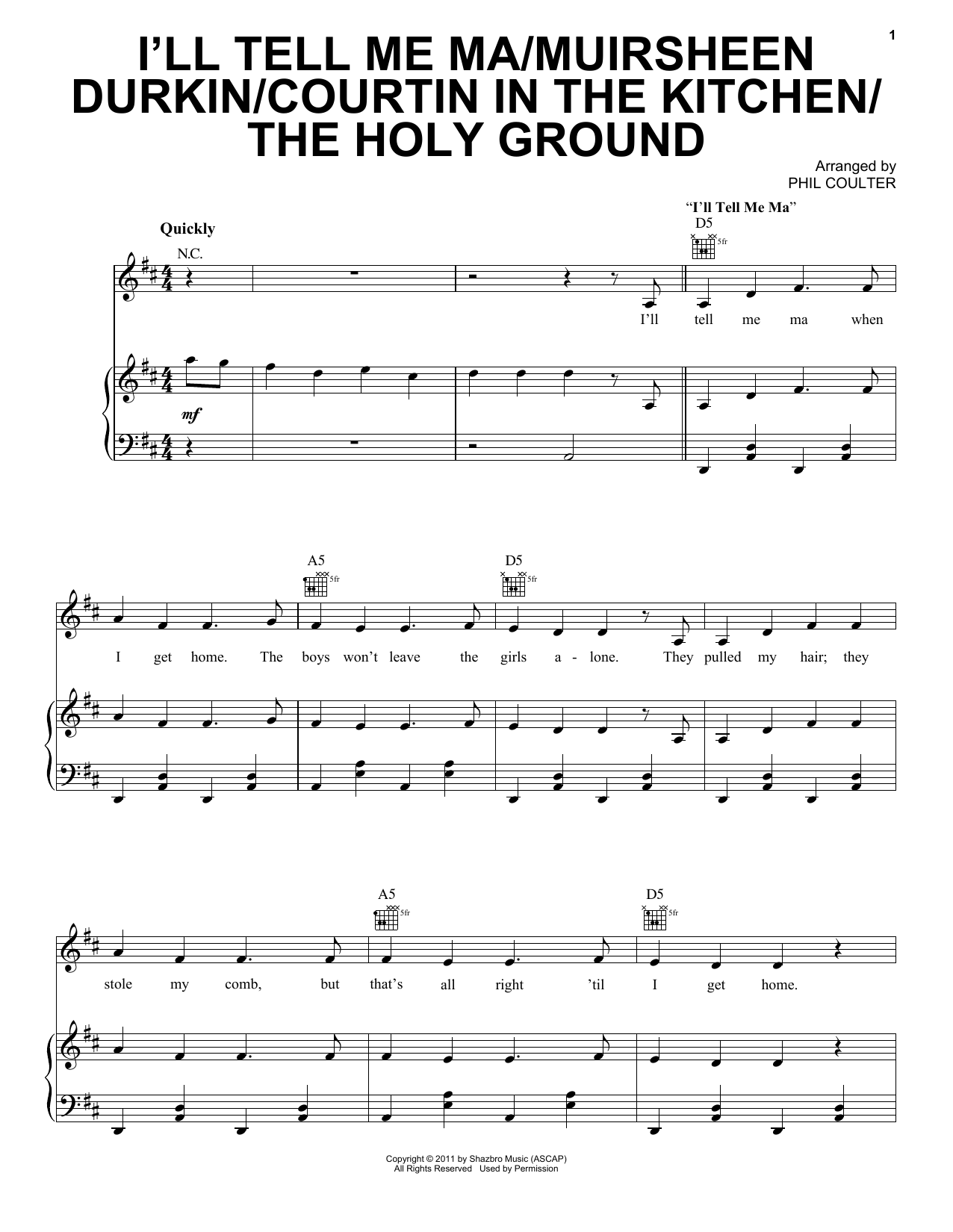 Download Celtic Thunder I'll Tell Me Ma/Muirsheen Durkin/Courtin In The Kitchen/The Holy Ground Sheet Music and learn how to play Piano, Vocal & Guitar (Right-Hand Melody) PDF digital score in minutes