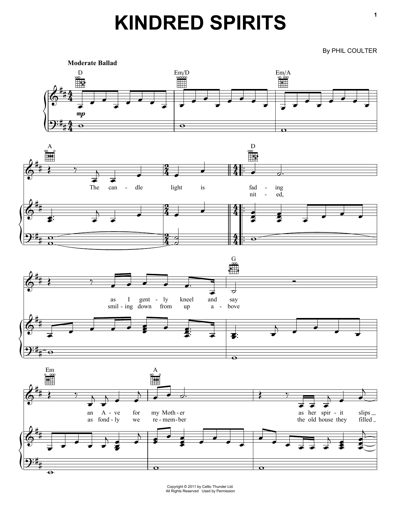 Download Celtic Thunder Kindred Spirits Sheet Music and learn how to play Piano, Vocal & Guitar (Right-Hand Melody) PDF digital score in minutes