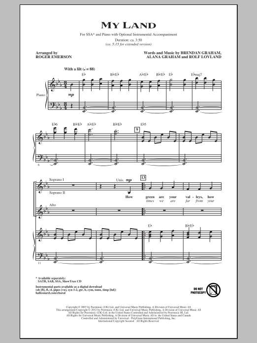 Download Celtic Thunder My Land (arr. Roger Emerson) Sheet Music and learn how to play SATB PDF digital score in minutes