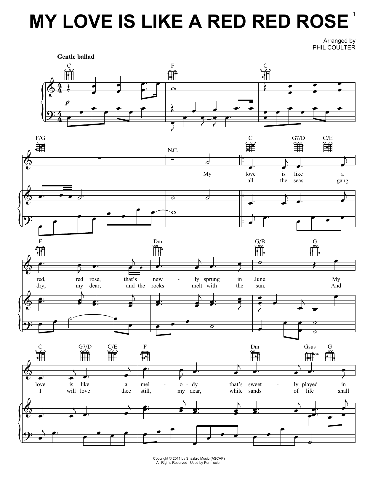 Download Celtic Thunder My Love Is Like A Red Red Rose Sheet Music and learn how to play Piano, Vocal & Guitar (Right-Hand Melody) PDF digital score in minutes