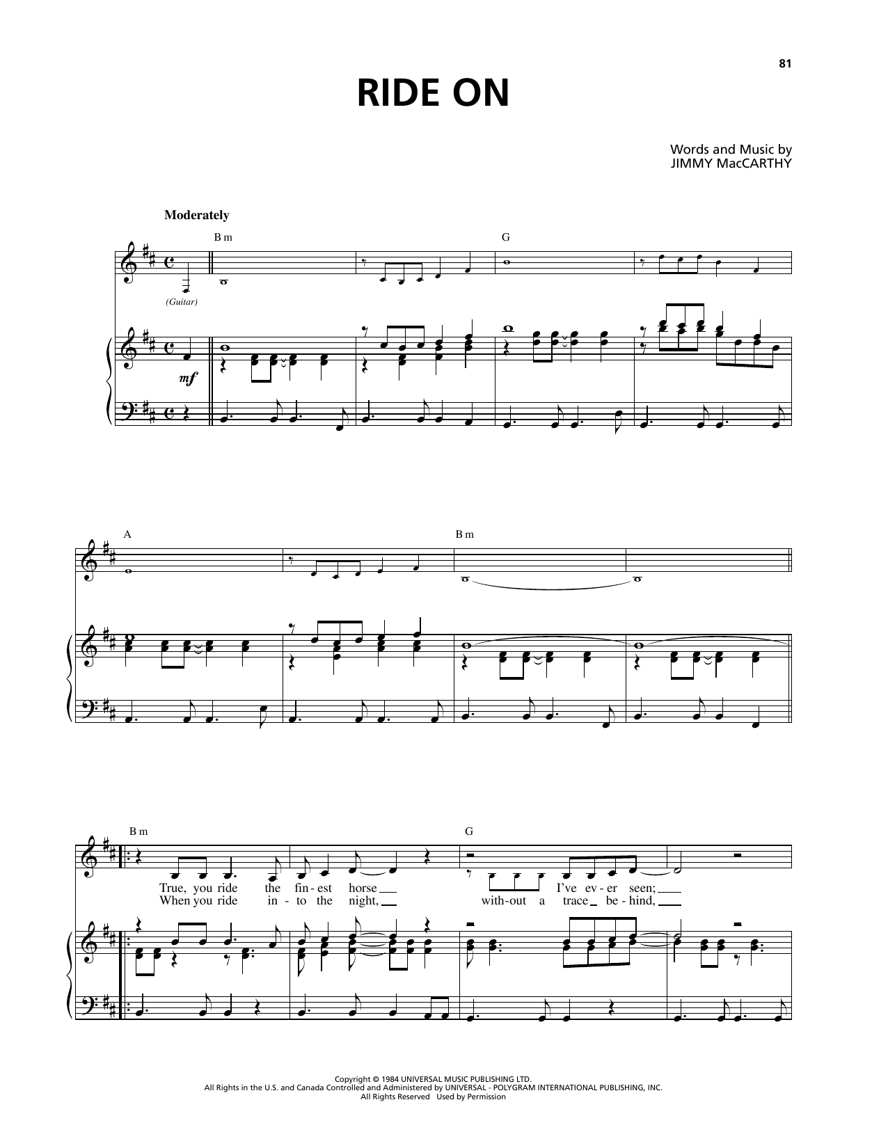 Download Celtic Thunder Ride On Sheet Music and learn how to play Piano & Vocal PDF digital score in minutes