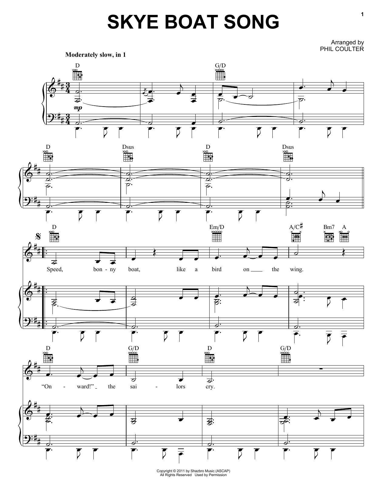 Download Celtic Thunder Skye Boat Song Sheet Music and learn how to play Piano, Vocal & Guitar (Right-Hand Melody) PDF digital score in minutes
