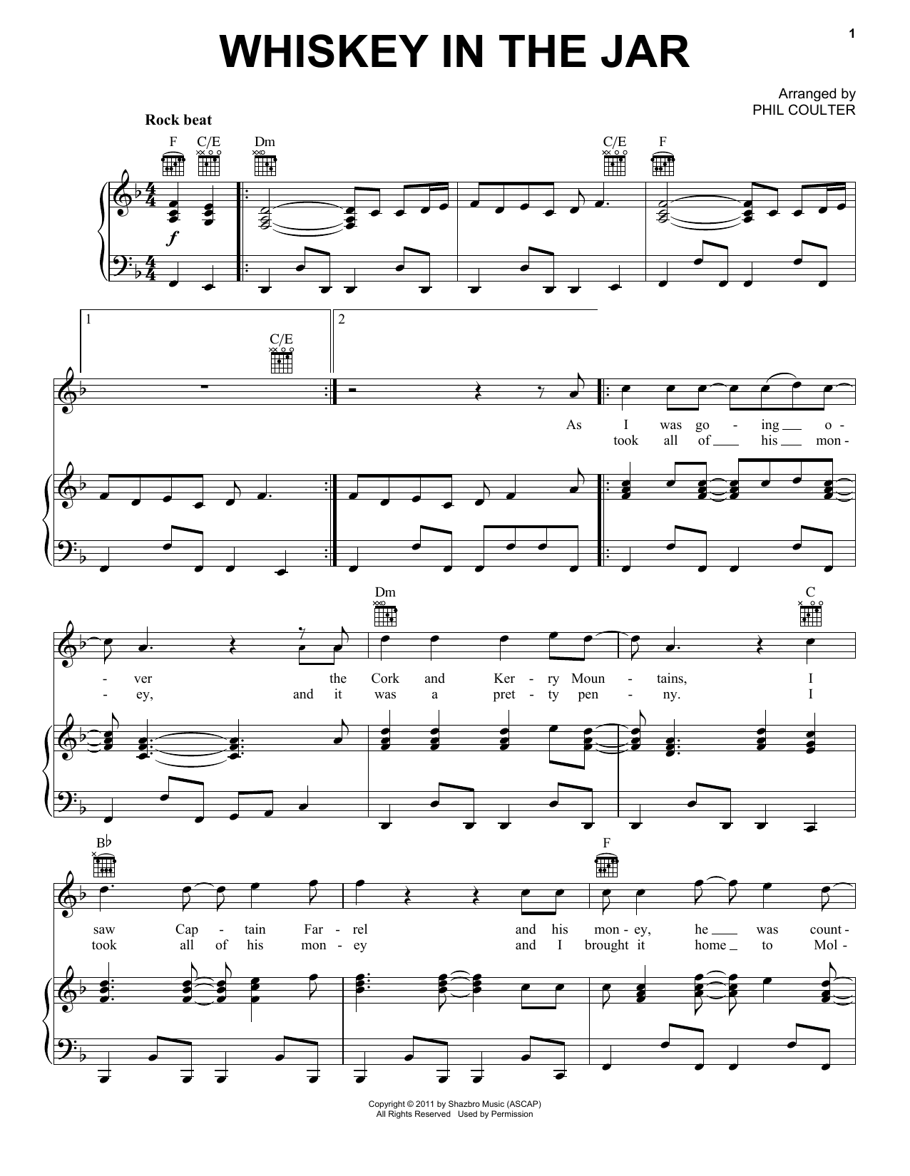 Download Celtic Thunder Whiskey In The Jar Sheet Music and learn how to play Piano, Vocal & Guitar (Right-Hand Melody) PDF digital score in minutes