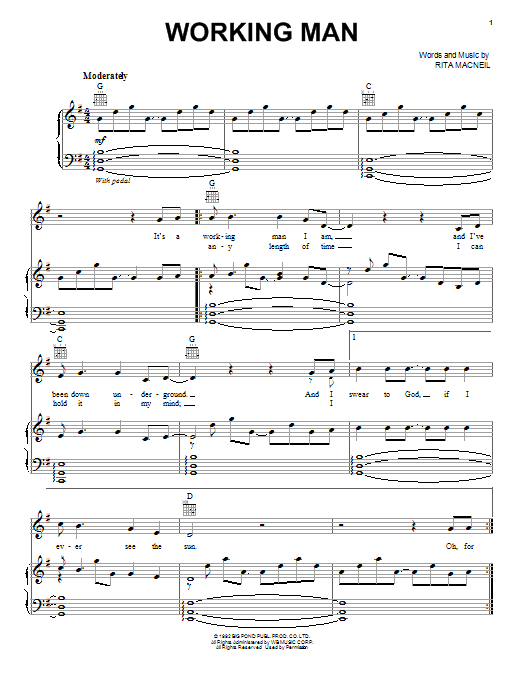 Download Celtic Thunder Working Man Sheet Music and learn how to play Piano, Vocal & Guitar (Right-Hand Melody) PDF digital score in minutes