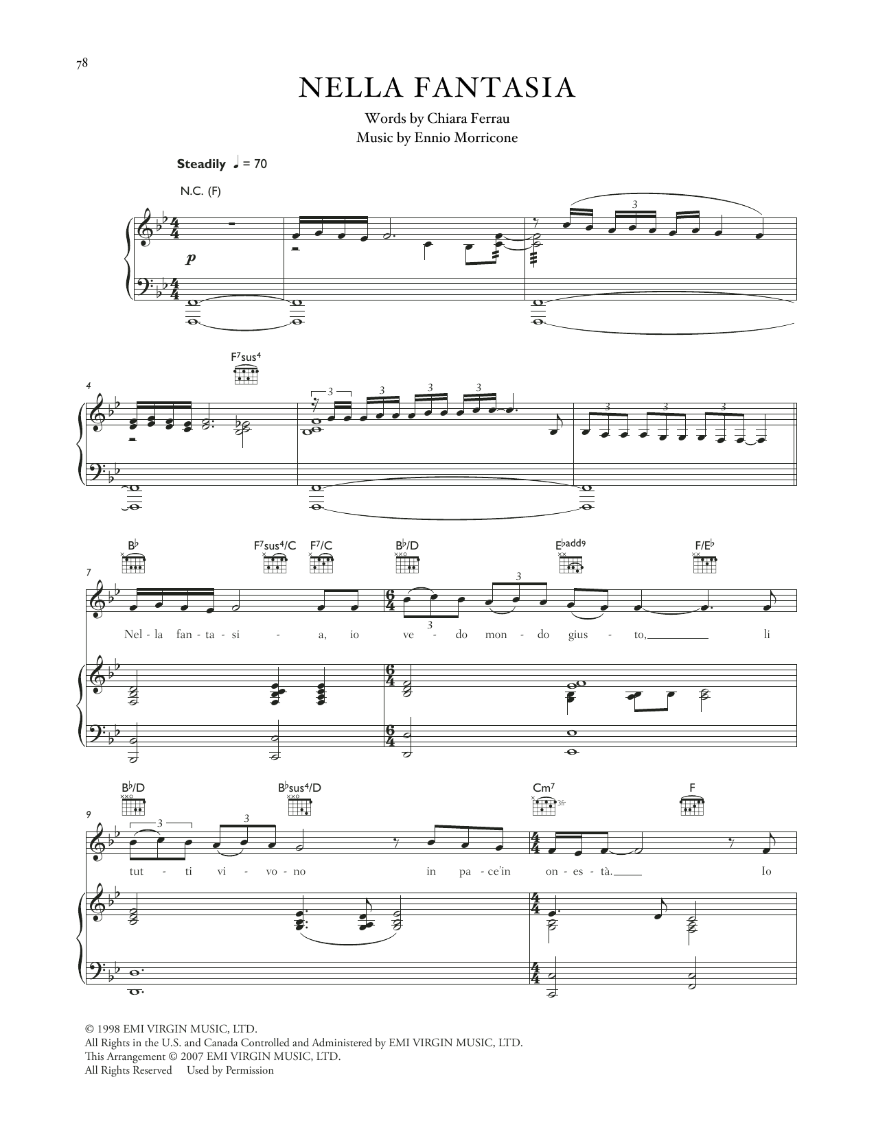 Download Celtic Woman Nella Fantasia Sheet Music and learn how to play Piano, Vocal & Guitar Chords (Right-Hand Melody) PDF digital score in minutes