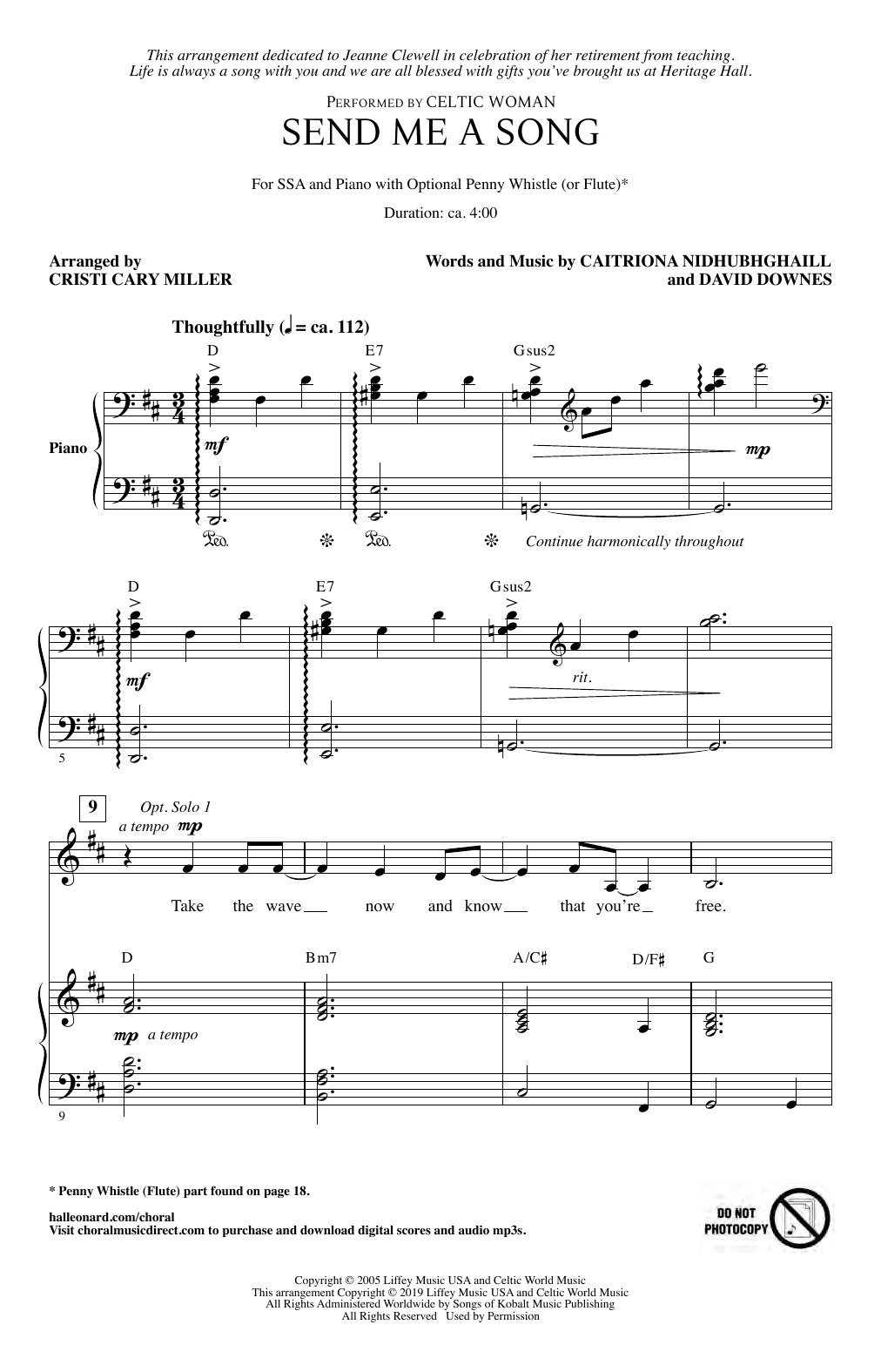 Download Celtic Woman Send Me A Song (arr. Cristi Cary Miller) Sheet Music and learn how to play SSA Choir PDF digital score in minutes