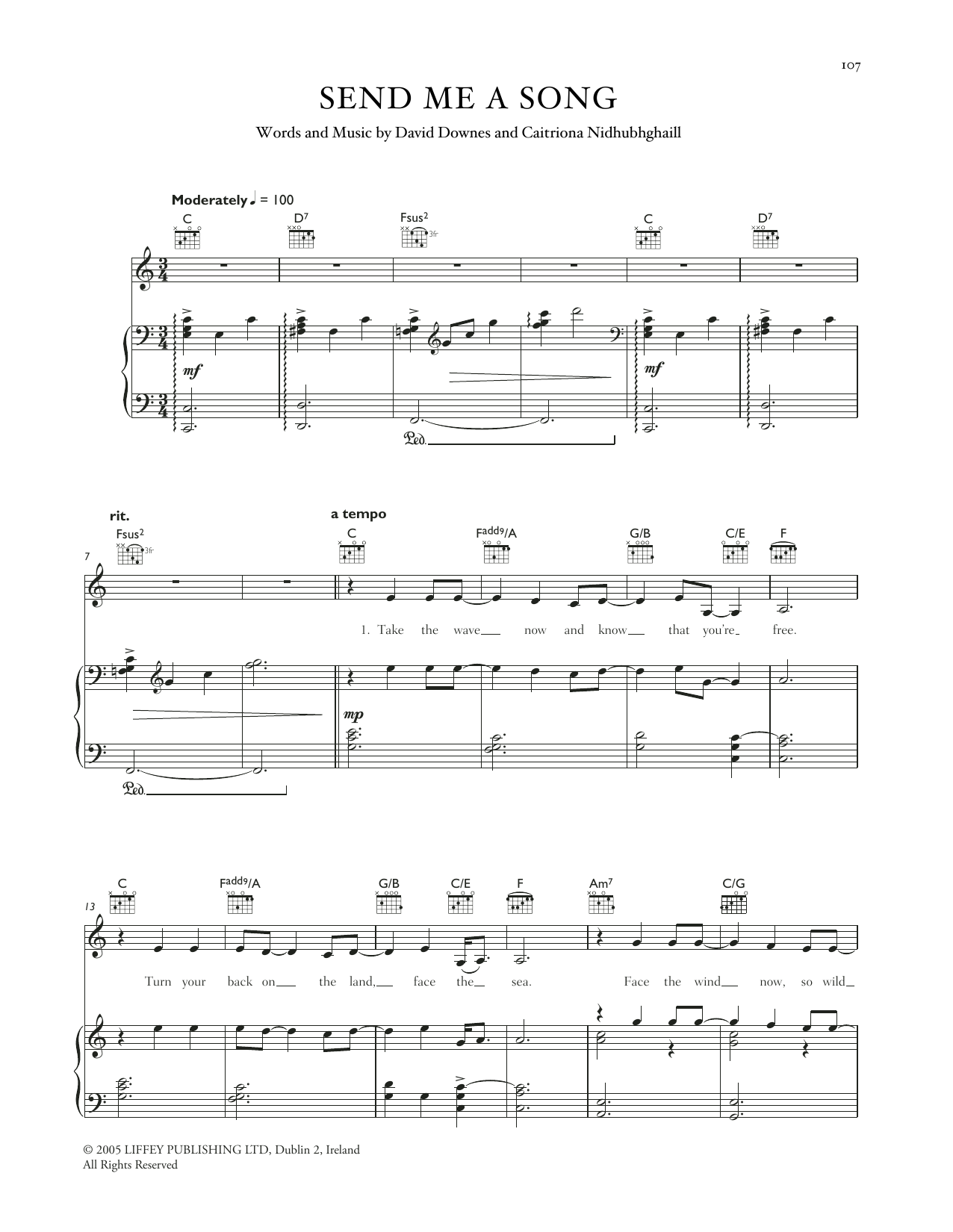 Download Celtic Woman Send Me A Song Sheet Music and learn how to play Piano, Vocal & Guitar Chords (Right-Hand Melody) PDF digital score in minutes
