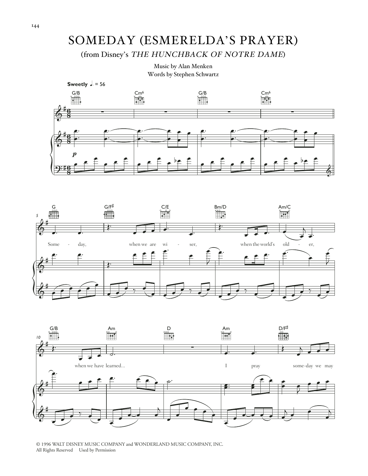 Download Celtic Woman Someday (Esmerelda's Prayer) (from The Hunchback Of Notre Dame) Sheet Music and learn how to play Piano, Vocal & Guitar Chords (Right-Hand Melody) PDF digital score in minutes