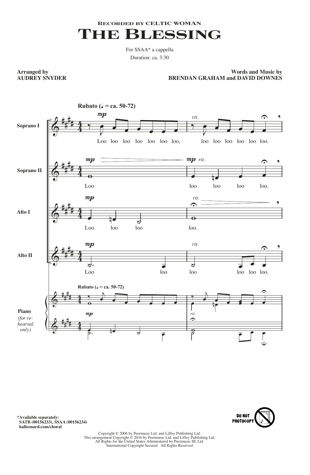 Download Audrey Snyder The Blessing Sheet Music and learn how to play SATB PDF digital score in minutes