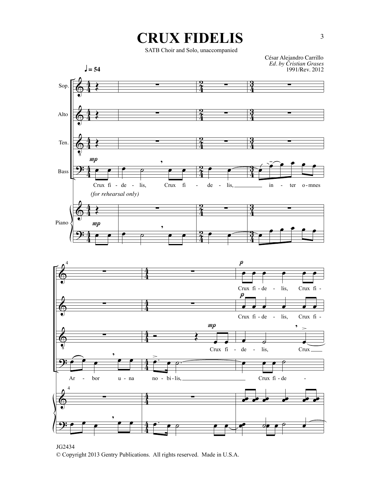 Download Cesar Alejandro Carillo Crux Fidelis (ed. Cristian Grases) Sheet Music and learn how to play SATB Choir PDF digital score in minutes