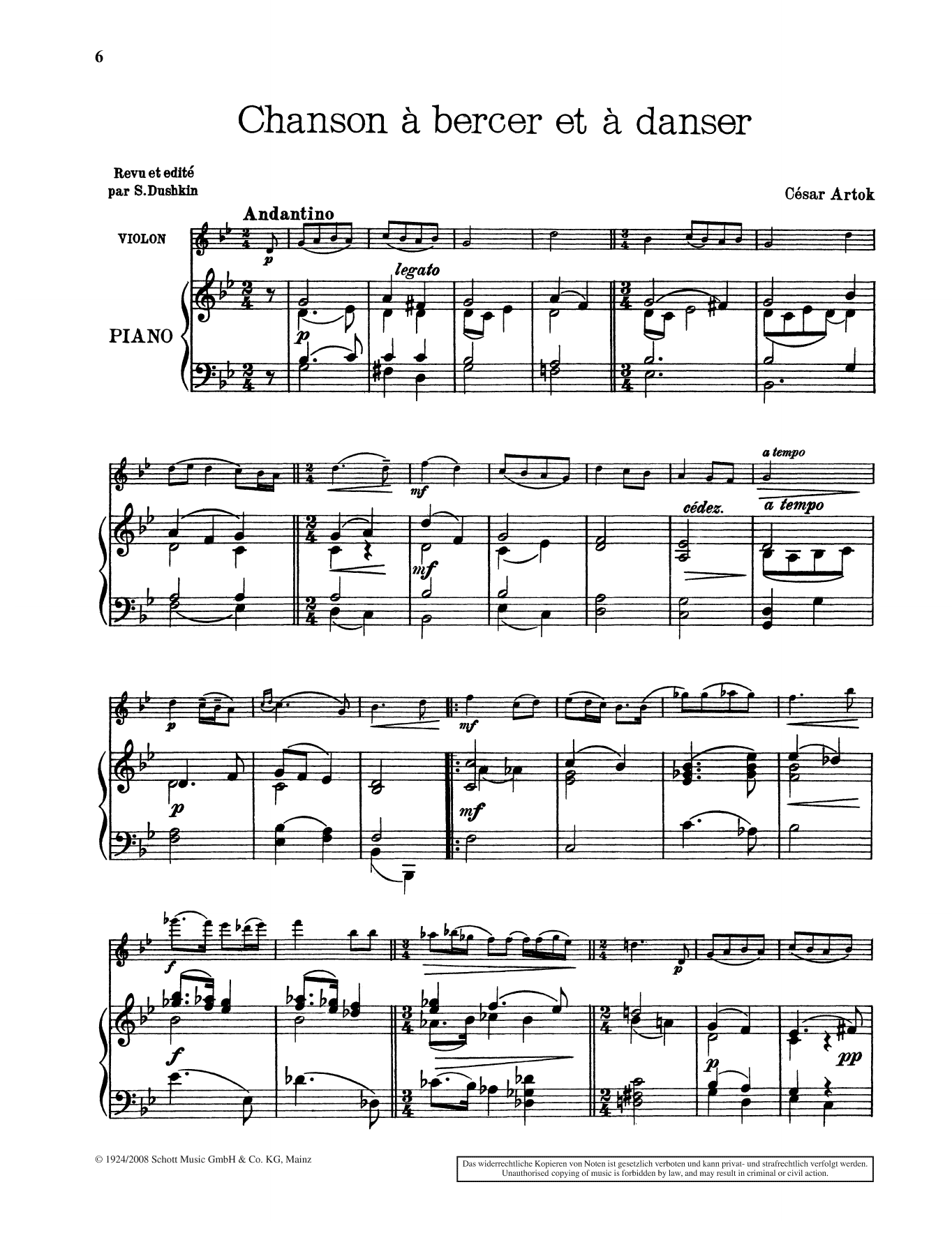 Download César Artok Chanson à bercer et à danser Sheet Music and learn how to play String Solo PDF digital score in minutes