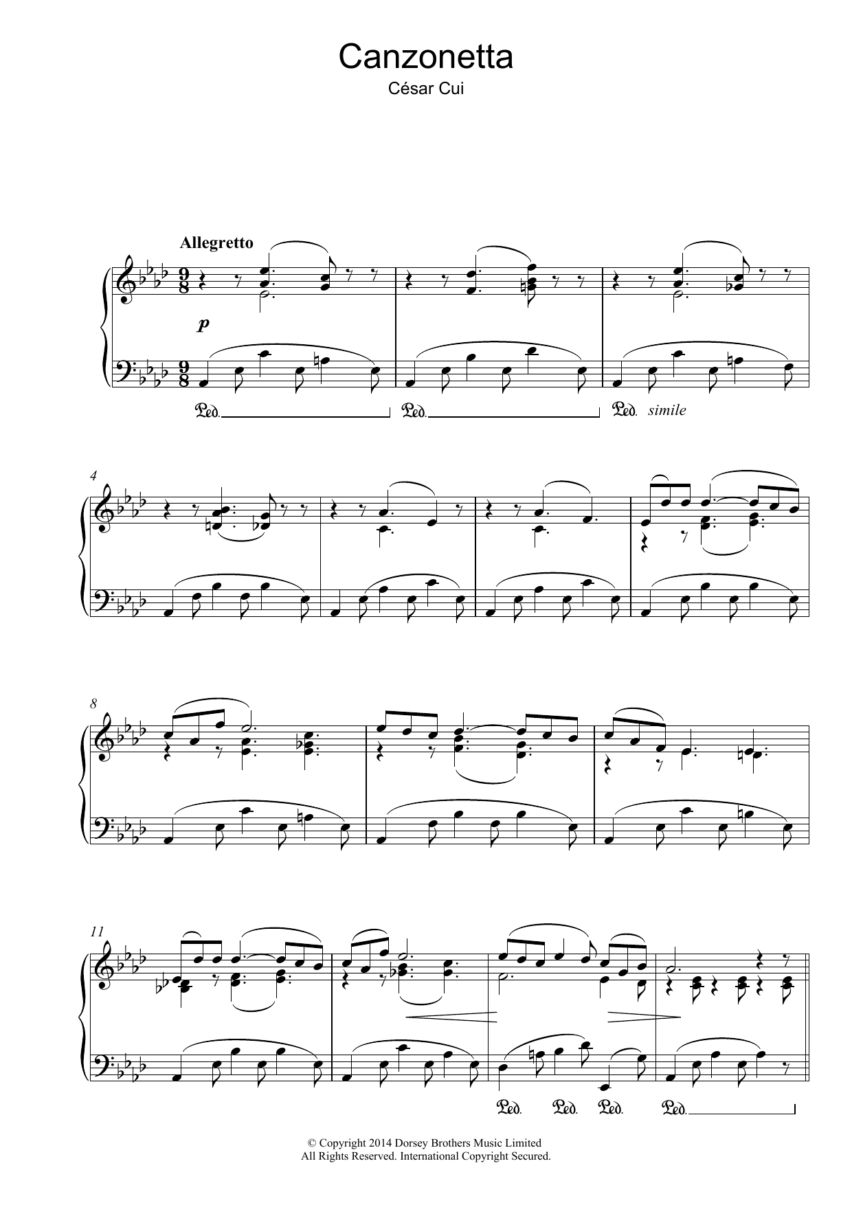 Download Cesar Cui Canzonetta Sheet Music and learn how to play Piano PDF digital score in minutes