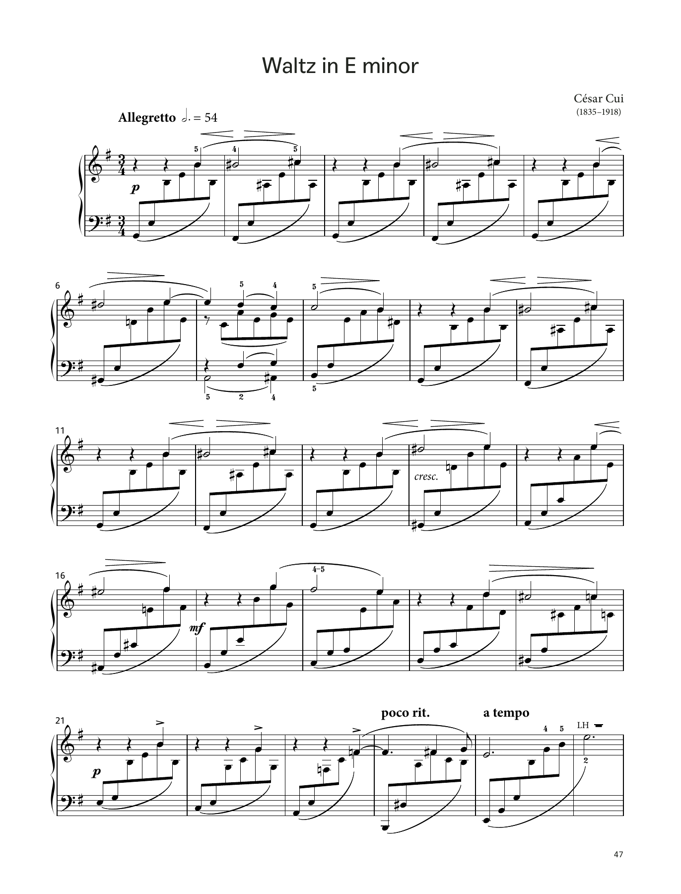 Download César Cui Waltz in E minor, Op. 31 No. 2 (LCME Piano 2018 Grade 7 List B) Sheet Music and learn how to play Piano Solo PDF digital score in minutes