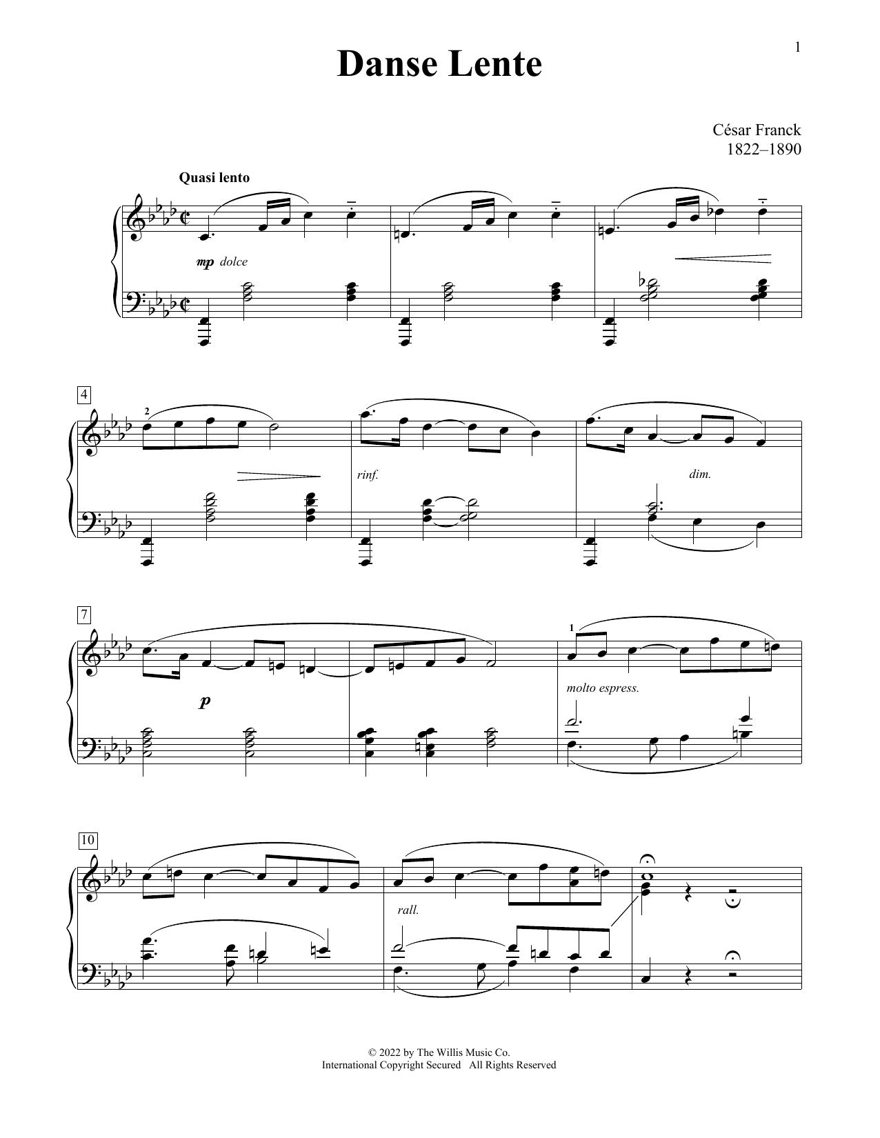 Download Cesar Franck Danse Lente Sheet Music and learn how to play Educational Piano PDF digital score in minutes