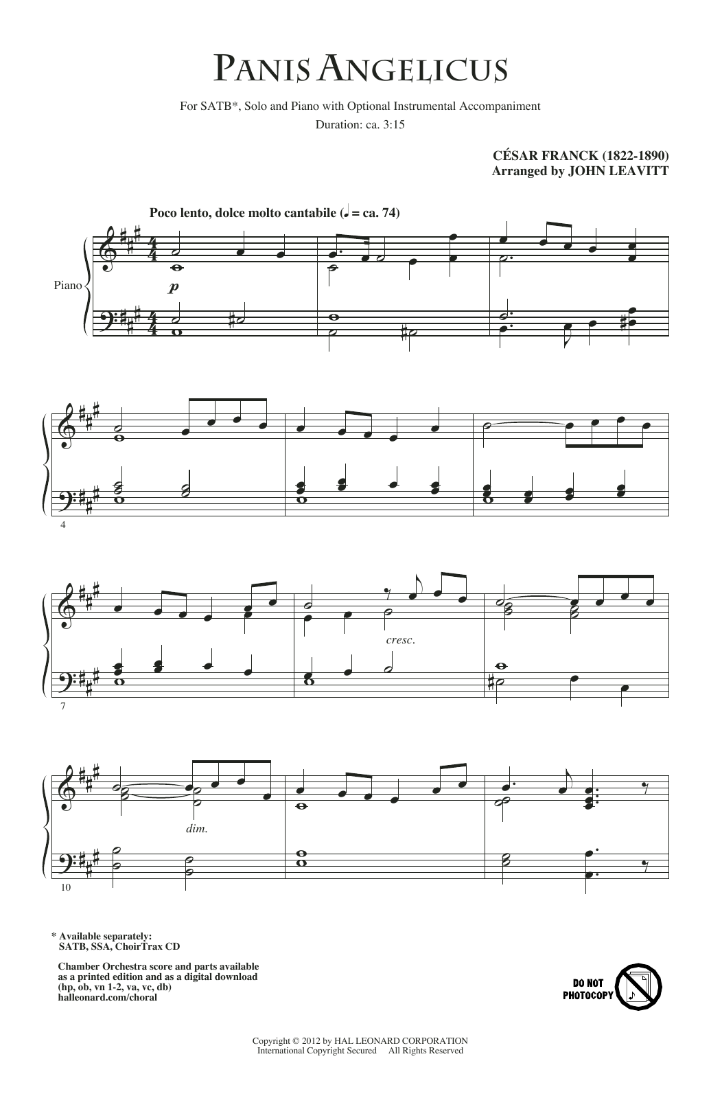 Download Cesar Franck Panis Angelicus (arr. John Leavitt) Sheet Music and learn how to play SSA Choir PDF digital score in minutes