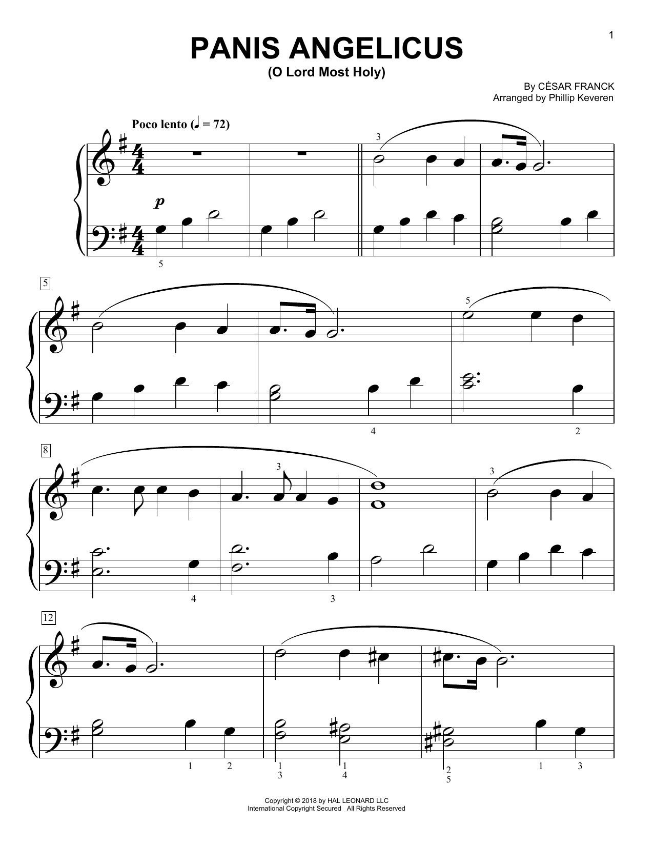 Download Phillip Keveren Panis Angelicus (O Lord Most Holy) Sheet Music and learn how to play Big Note Piano PDF digital score in minutes