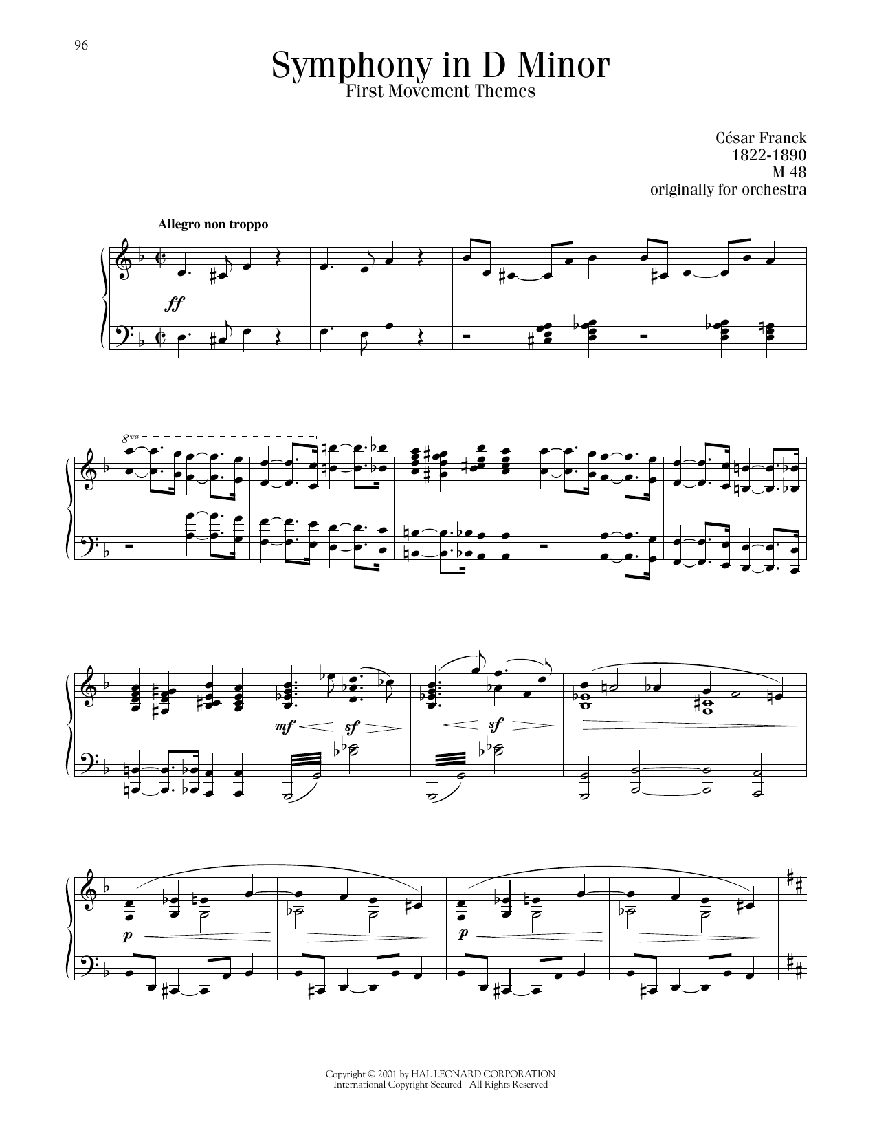 Download Cesar Franck Symphony In D Minor, First Movement Theme Sheet Music and learn how to play Piano Solo PDF digital score in minutes