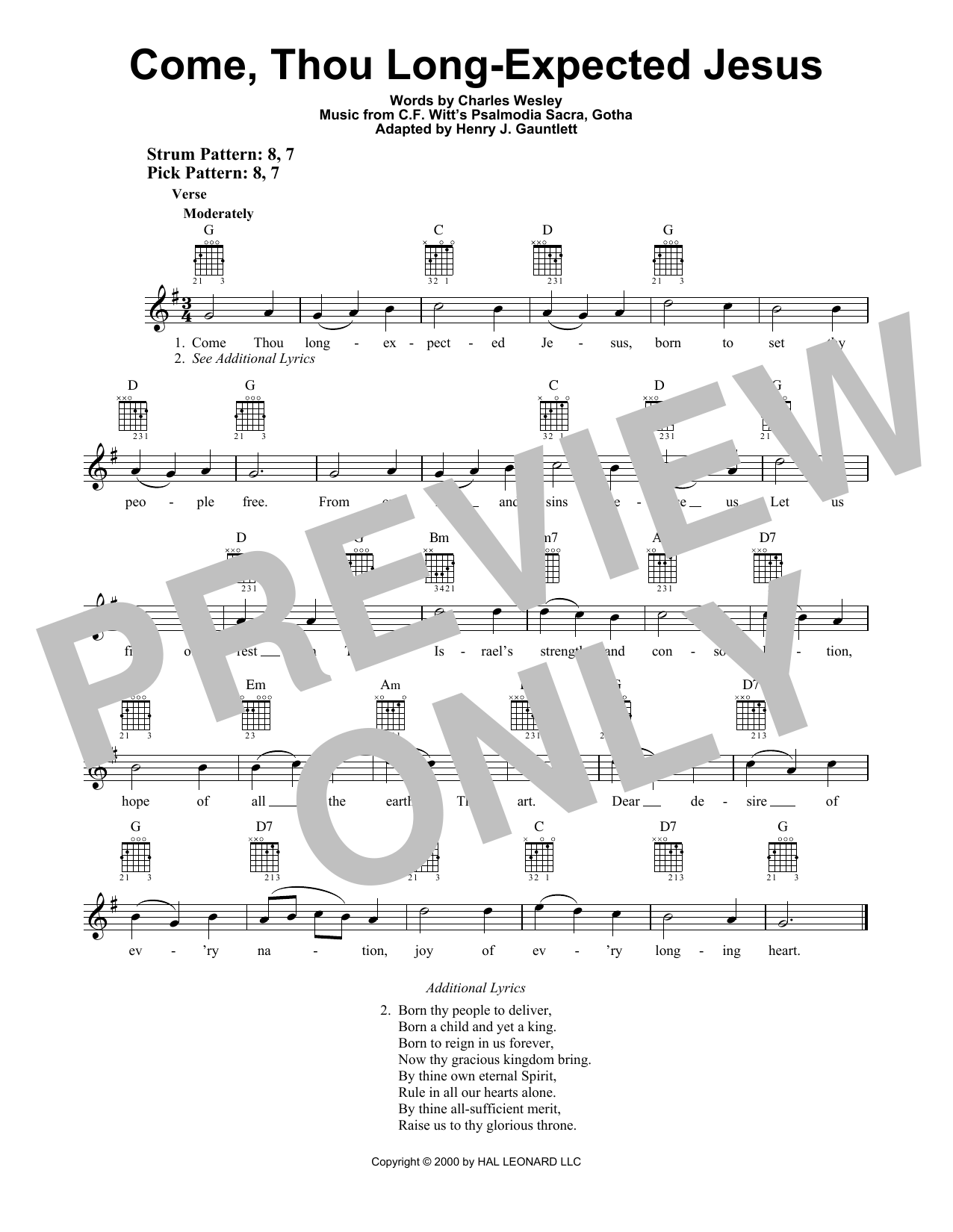 Download C.F. Witt Come, Thou Long-Expected Jesus Sheet Music and learn how to play Easy Guitar PDF digital score in minutes