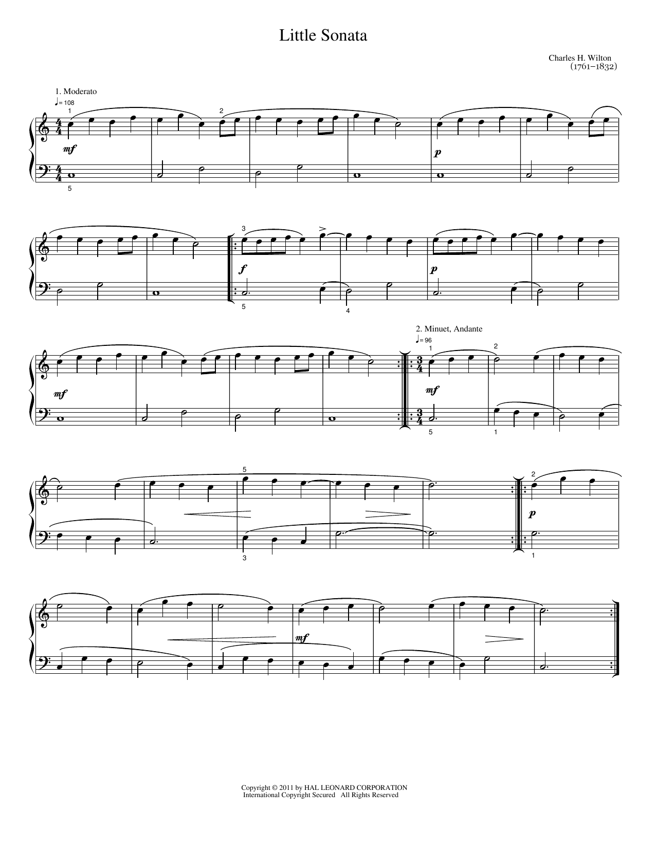 Download C.H. Wilton Little Sonata Sheet Music and learn how to play Easy Piano PDF digital score in minutes