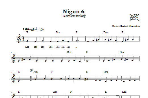 Download Chabad Chasidim Nigun 6 (Wordless Melody) Sheet Music and learn how to play Melody Line, Lyrics & Chords PDF digital score in minutes