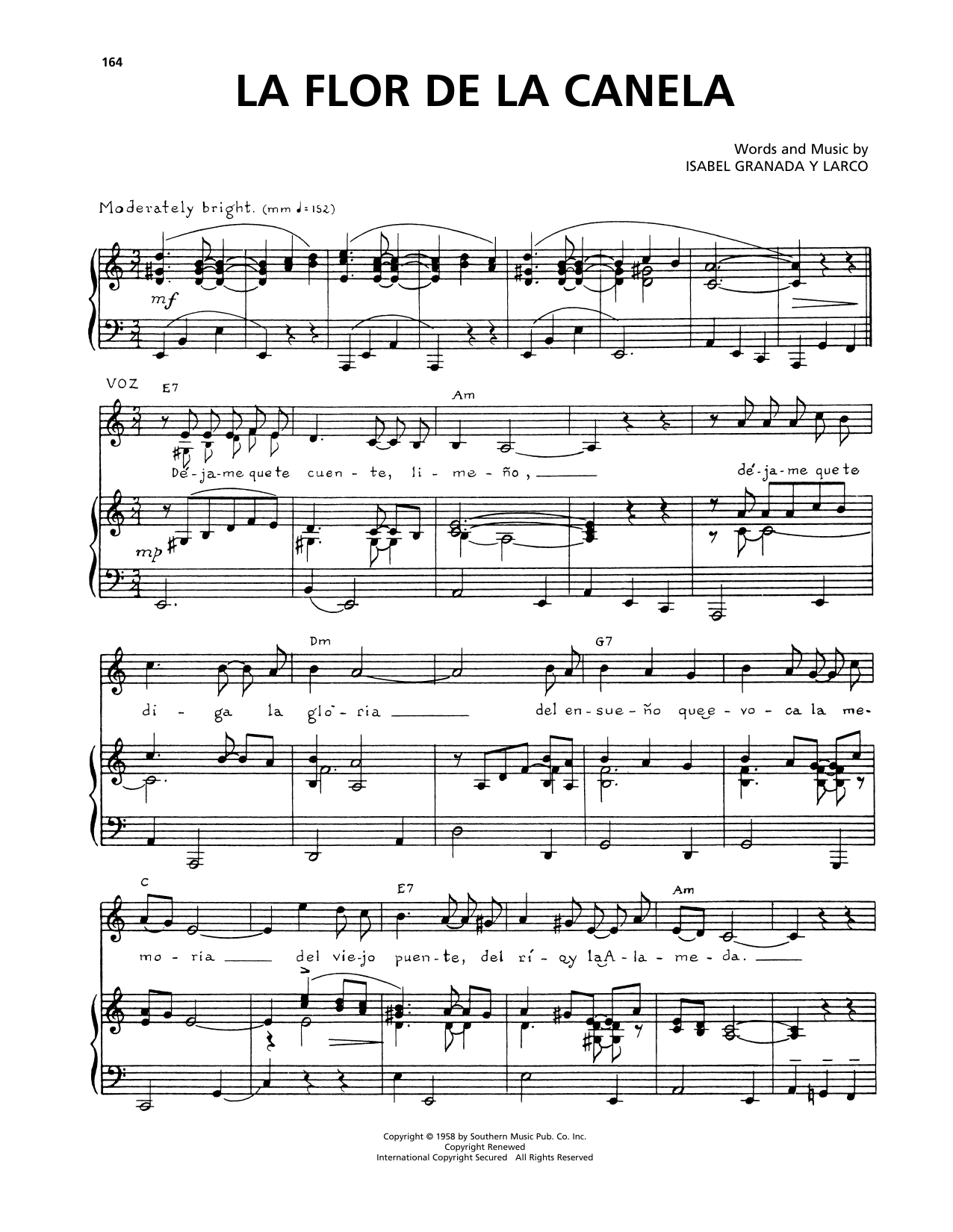 Download Chabuca Granda La Flor De La Canela Sheet Music and learn how to play Piano, Vocal & Guitar Chords (Right-Hand Melody) PDF digital score in minutes