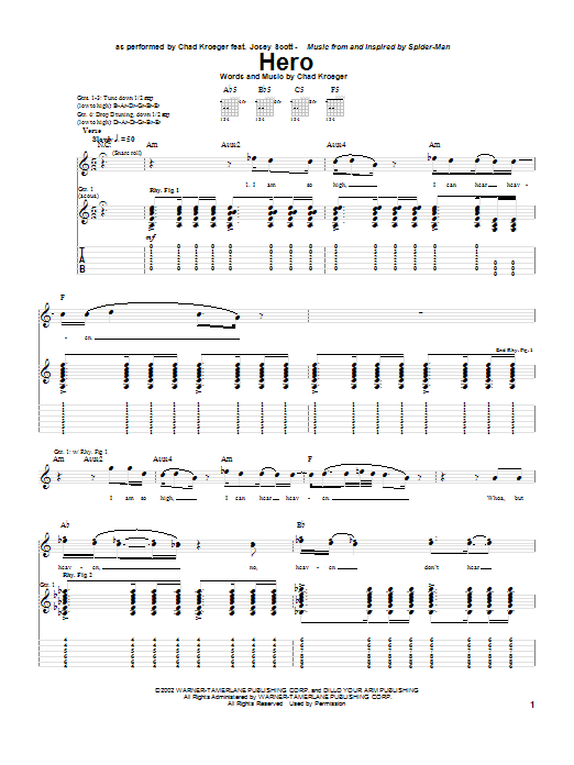 Download Chad Kroeger Hero Sheet Music and learn how to play Piano, Vocal & Guitar (Right-Hand Melody) PDF digital score in minutes