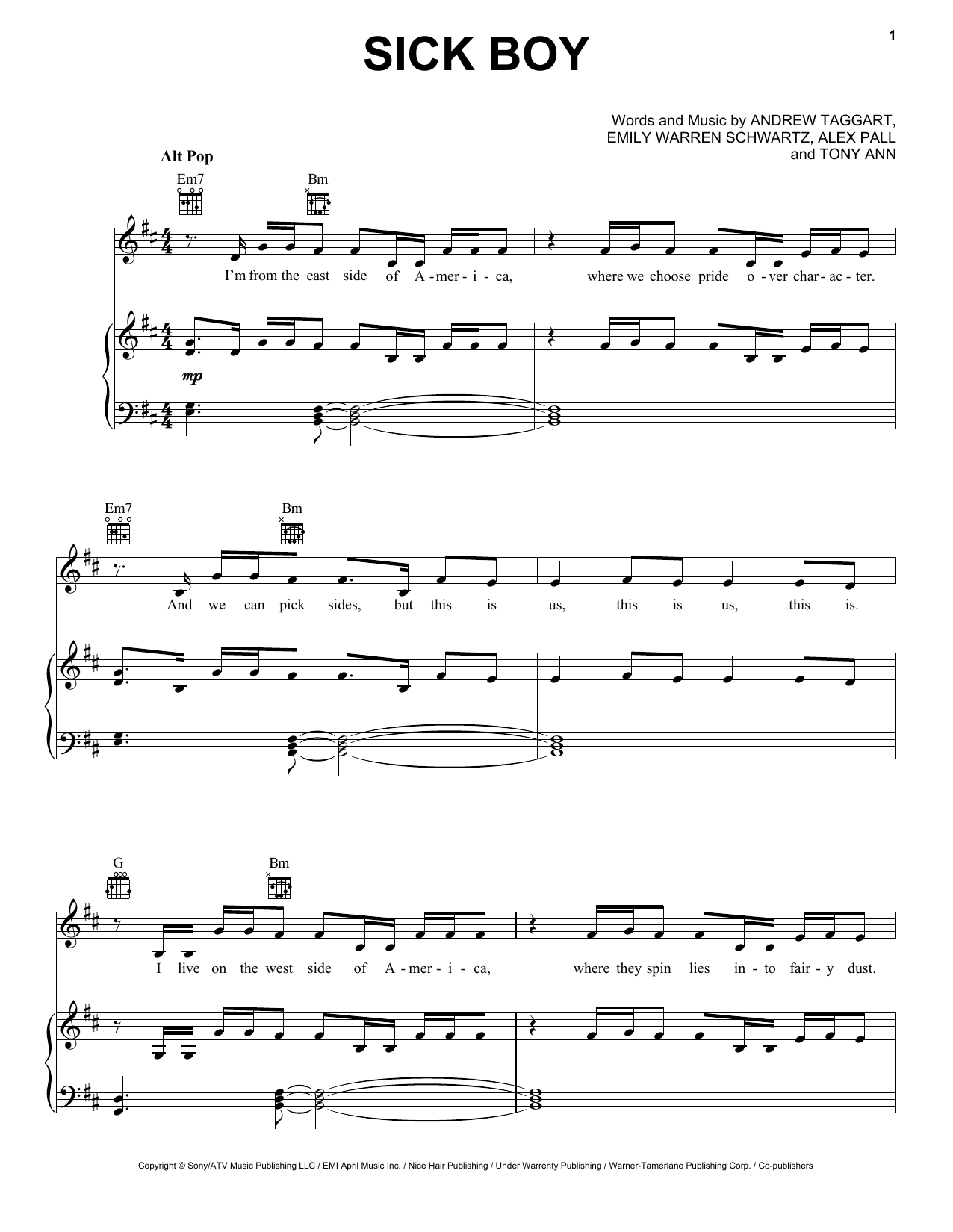 Download Chainsmokers Sick Boy Sheet Music and learn how to play Piano, Vocal & Guitar (Right-Hand Melody) PDF digital score in minutes