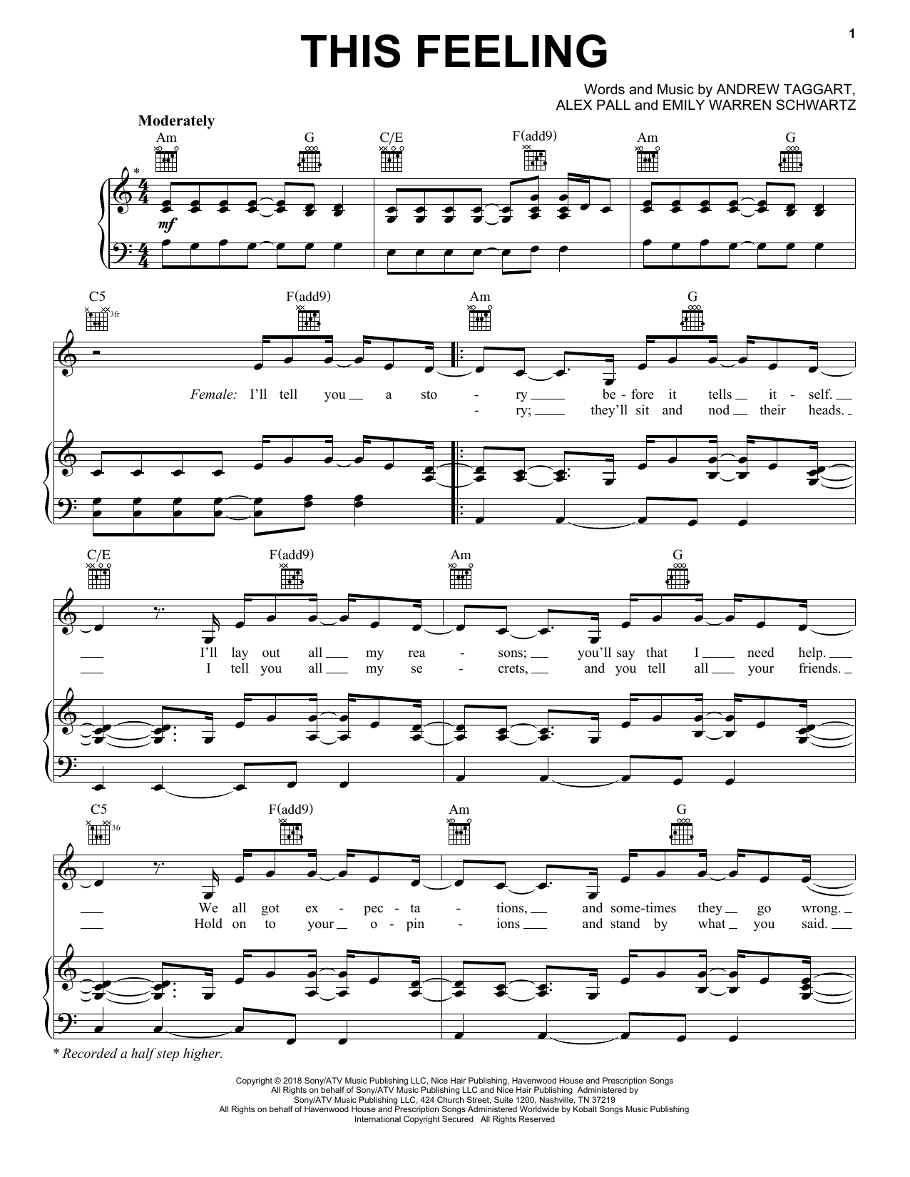 Download Chainsmokers This Feeling (Feat. Kelsea Ballerini) Sheet Music and learn how to play Piano, Vocal & Guitar Chords (Right-Hand Melody) PDF digital score in minutes