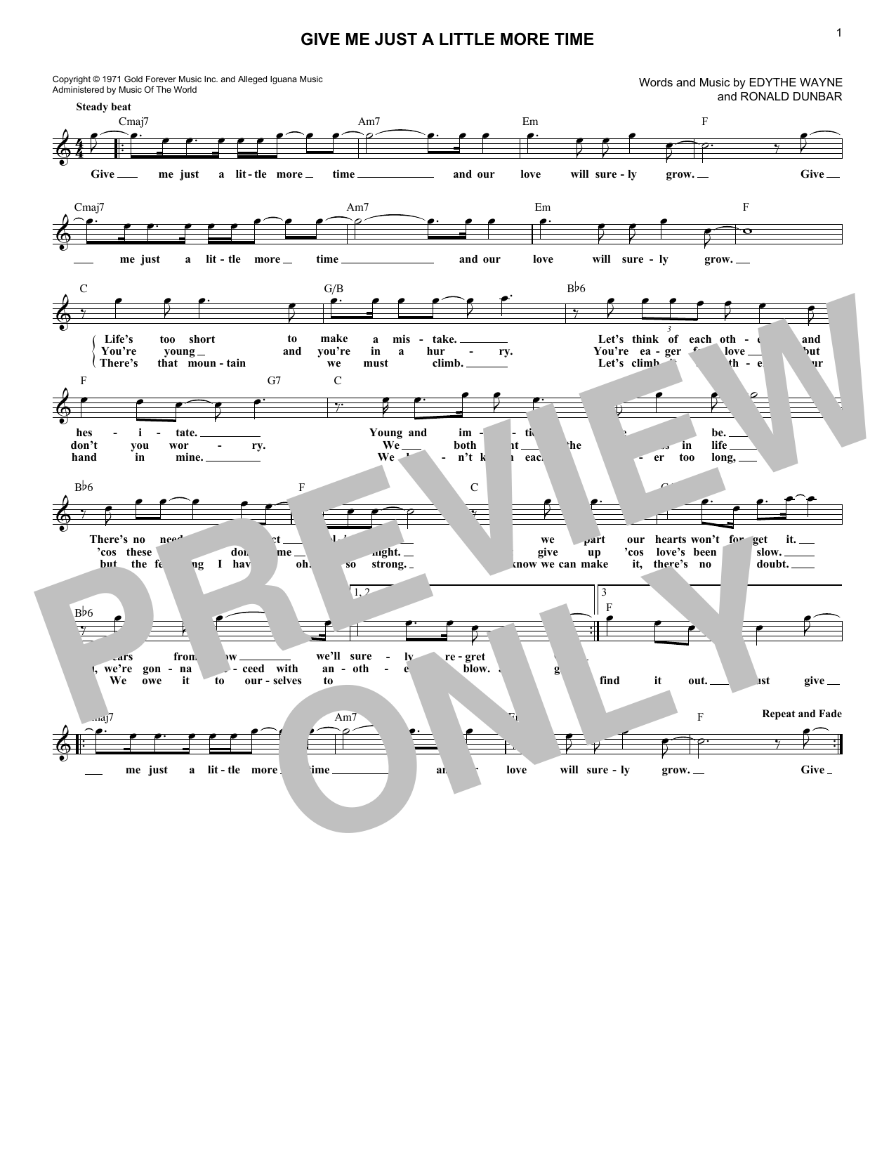 Download Chairmen of the Board Give Me Just A Little More Time Sheet Music and learn how to play Lyrics & Chords PDF digital score in minutes