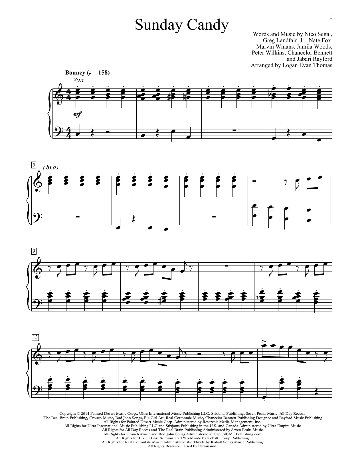 Download Chance The Rapper Sunday Candy (arr. Logan Evan Thomas) Sheet Music and learn how to play Educational Piano PDF digital score in minutes