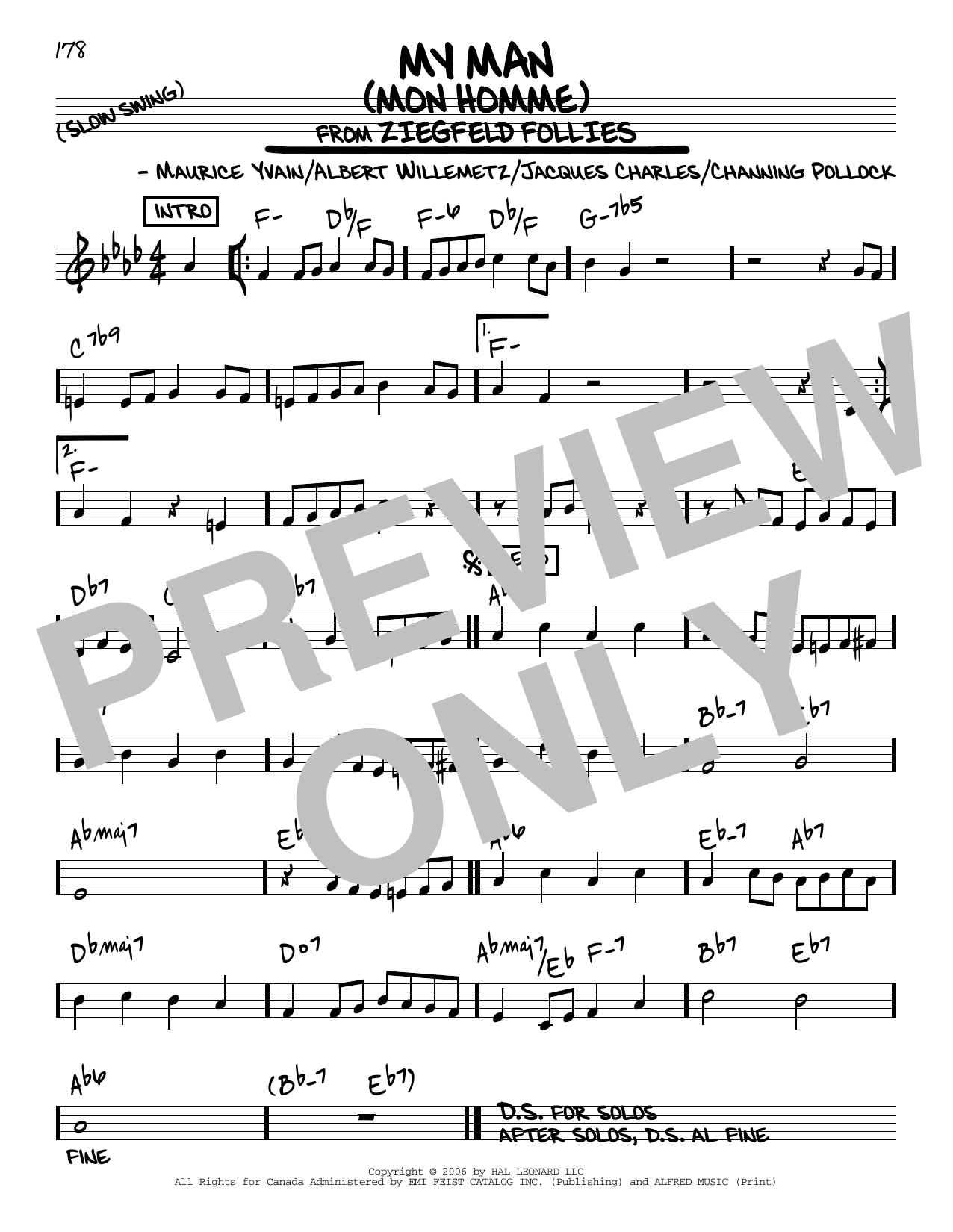 Download Channing Pollock My Man (Mon Homme) Sheet Music and learn how to play Real Book – Melody & Chords PDF digital score in minutes