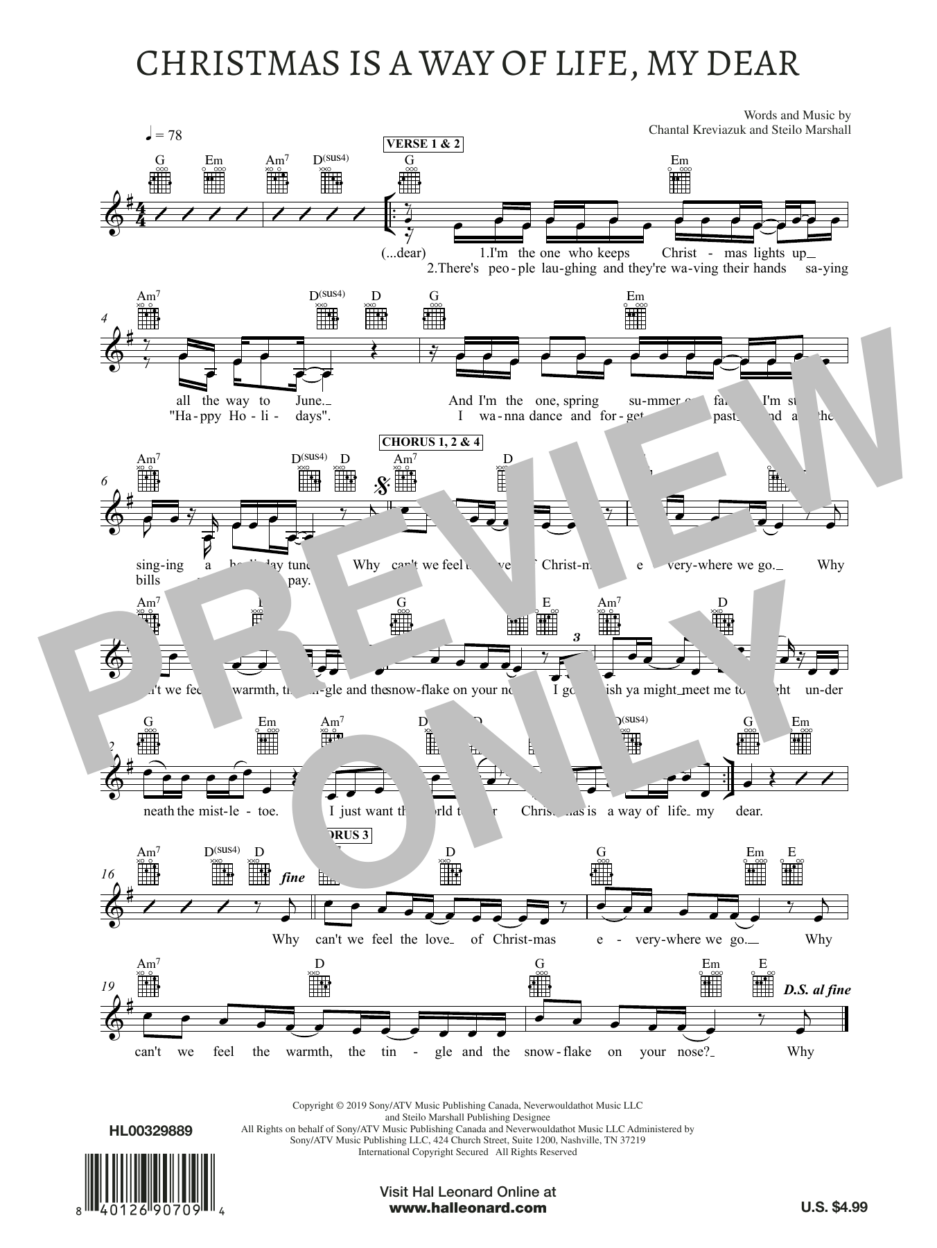 Download Chantal Kreviazuk Christmas Is A Way of Life, My Dear Sheet Music and learn how to play Lead Sheet / Fake Book PDF digital score in minutes
