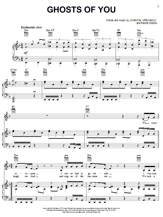 Download Chantal Kreviazuk Ghosts Of You Sheet Music and learn how to play Piano, Vocal & Guitar (Right-Hand Melody) PDF digital score in minutes