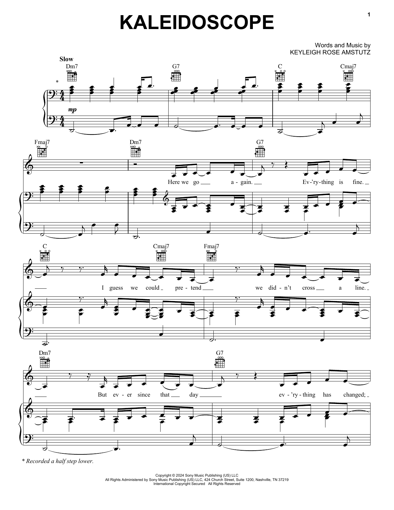 Download Chappell Roan Kaleidoscope Sheet Music and learn how to play Piano, Vocal & Guitar Chords (Right-Hand Melody) PDF digital score in minutes