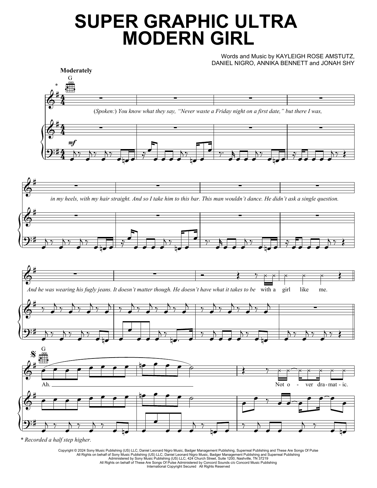 Download Chappell Roan Super Graphic Ultra Modern Girl Sheet Music and learn how to play Piano, Vocal & Guitar Chords (Right-Hand Melody) PDF digital score in minutes