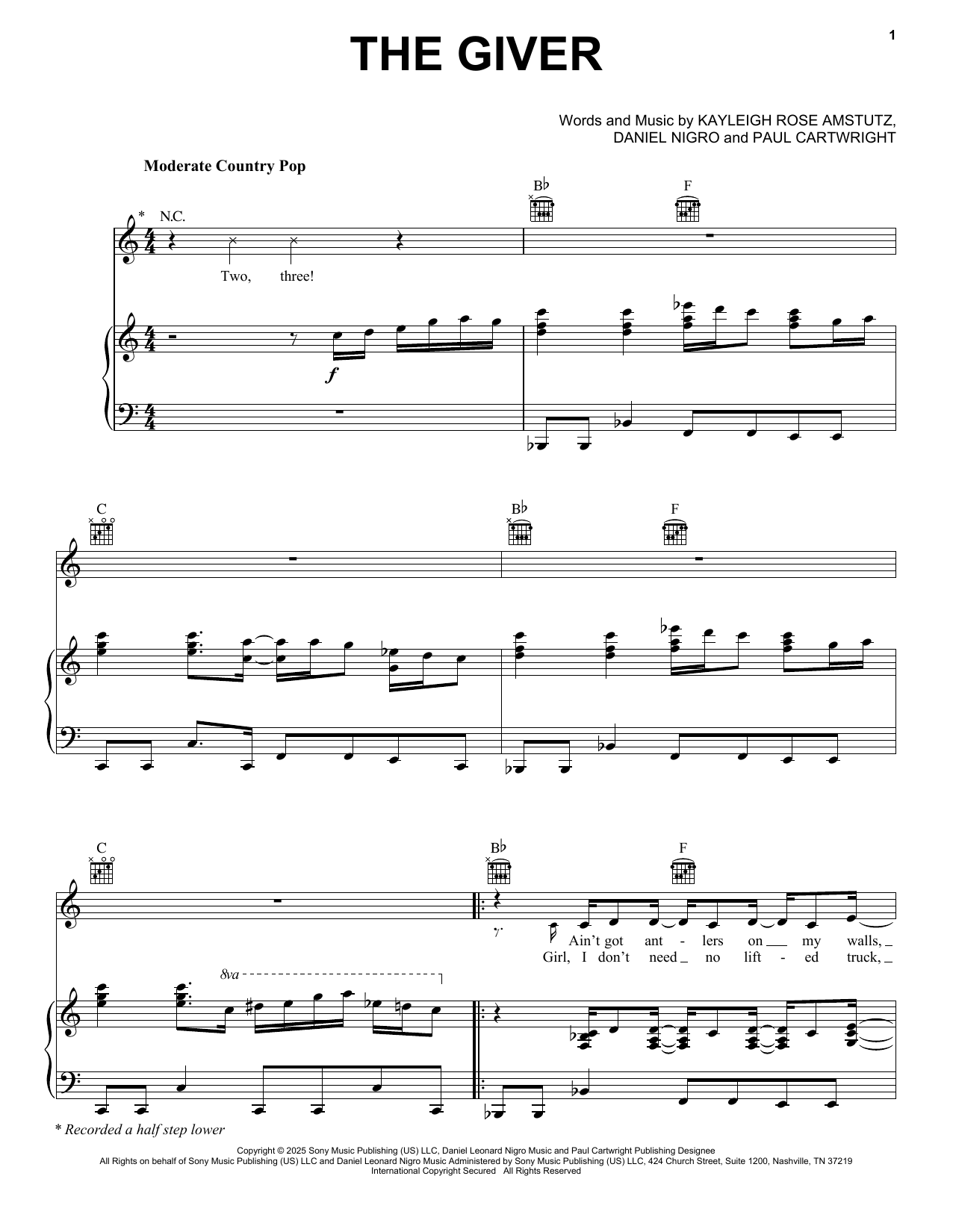 Download Chappell Roan The Giver Sheet Music and learn how to play Piano, Vocal & Guitar Chords (Right-Hand Melody) PDF digital score in minutes