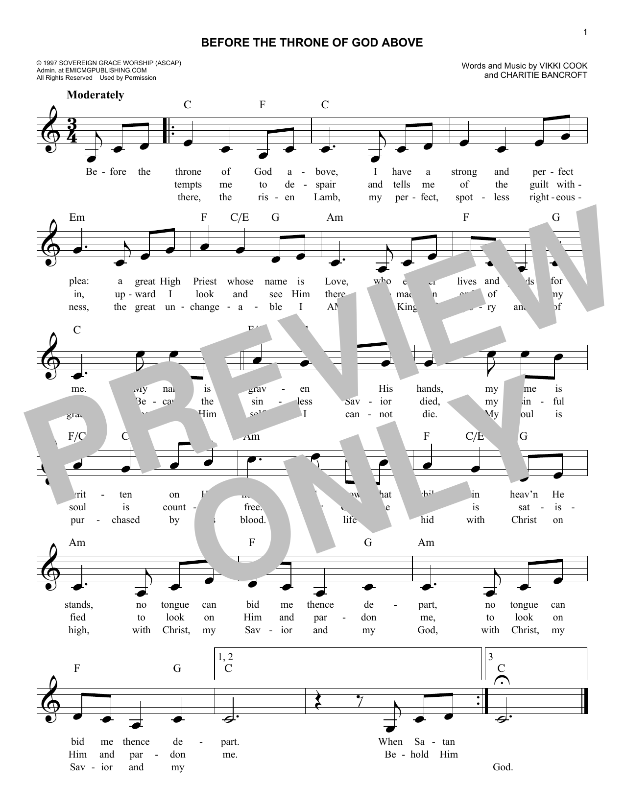 Download Charitie Bancroft Before The Throne Of God Above Sheet Music and learn how to play Melody Line, Lyrics & Chords PDF digital score in minutes