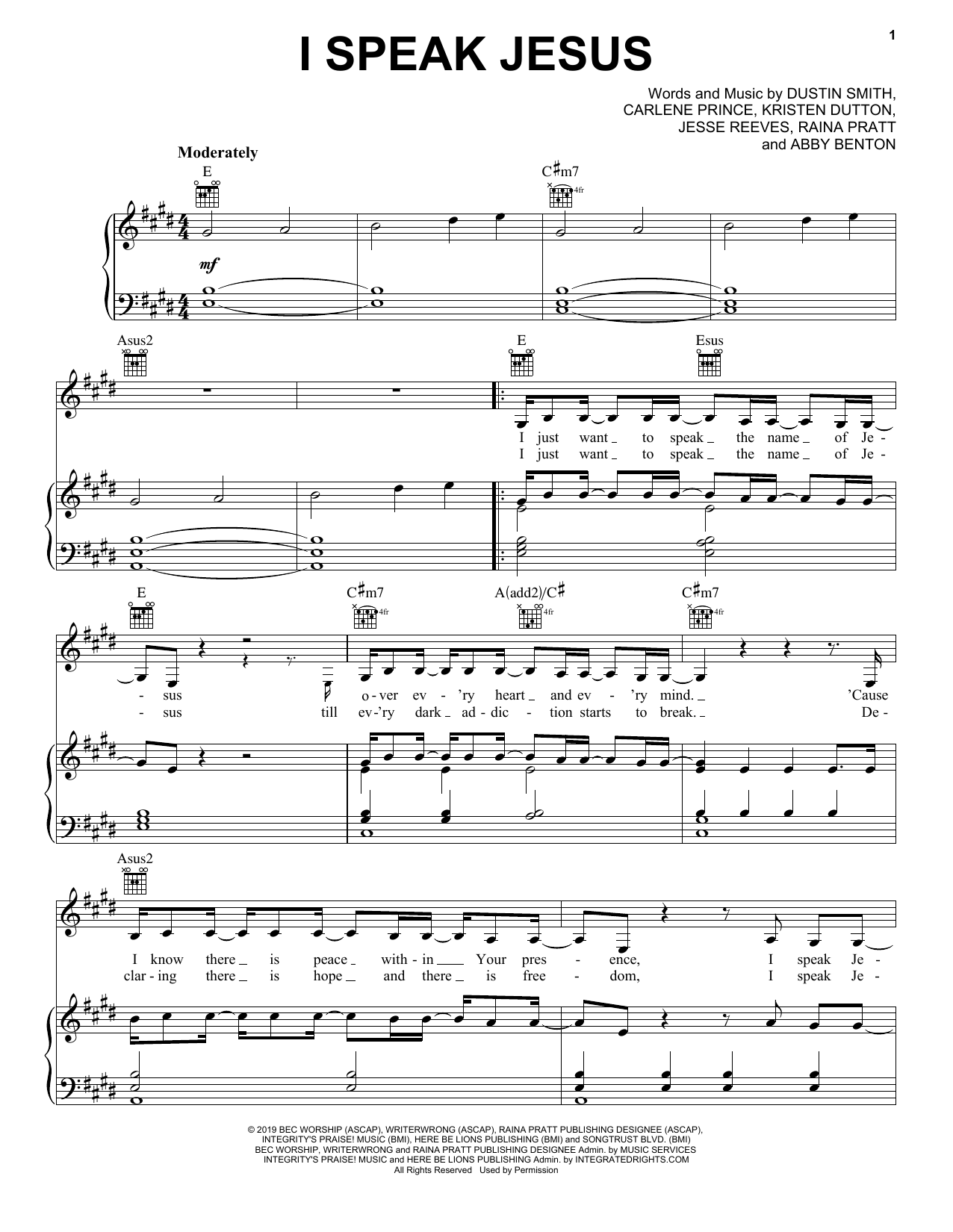 Download Charity Gayle I Speak Jesus (feat. Steven Musso) Sheet Music and learn how to play Piano, Vocal & Guitar Chords (Right-Hand Melody) PDF digital score in minutes