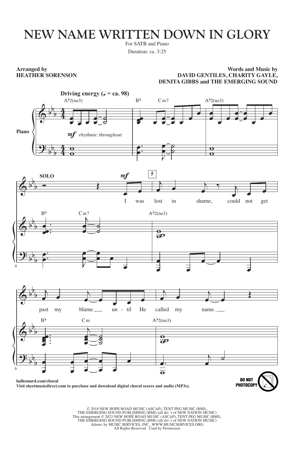 Download Charity Gayle New Name Written Down In Glory (arr. Heather Sorenson) Sheet Music and learn how to play SATB Choir PDF digital score in minutes