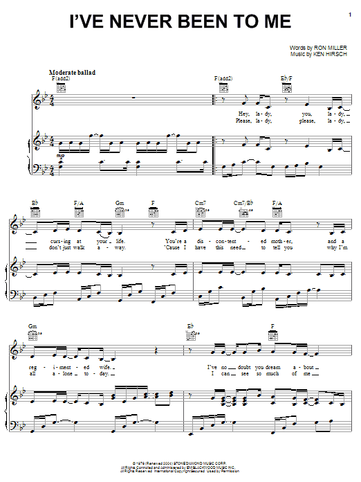 Download Charlene I've Never Been To Me Sheet Music and learn how to play Piano, Vocal & Guitar (Right-Hand Melody) PDF digital score in minutes
